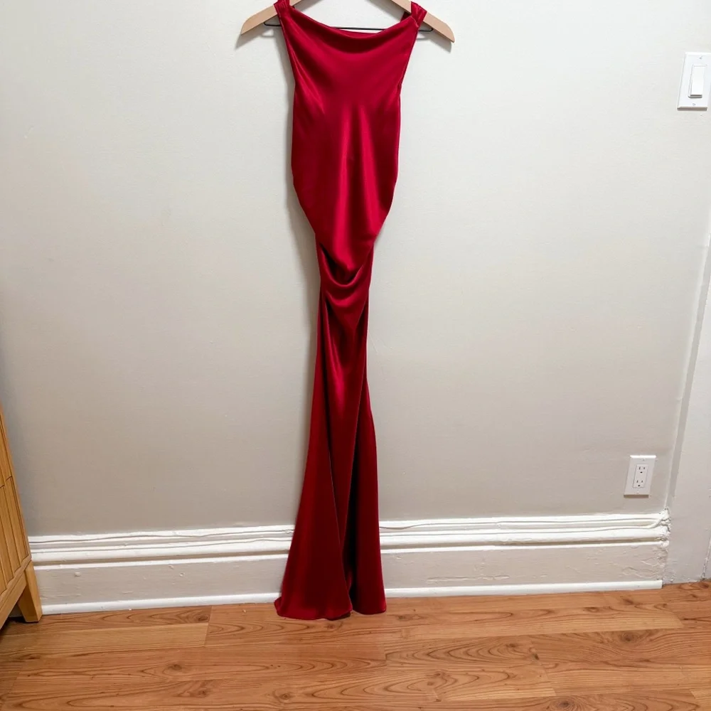 Reformation Cassette high neck cowl silk red dress sangre red NWT Size 6 formal - Picture 2 of 16